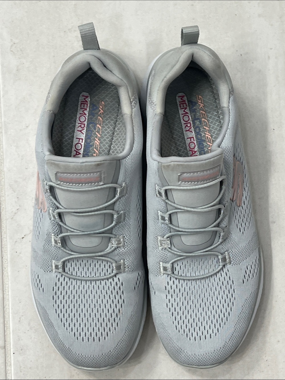 Skechers Womans 9 Light Gray Slip-On Athletic Sneakers with Pink Logo Accents - Picture 9 of 11